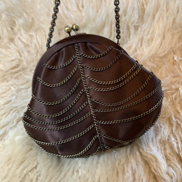 BCBGMAXAZRIA brown satin evening bag - Picture 2 of 6